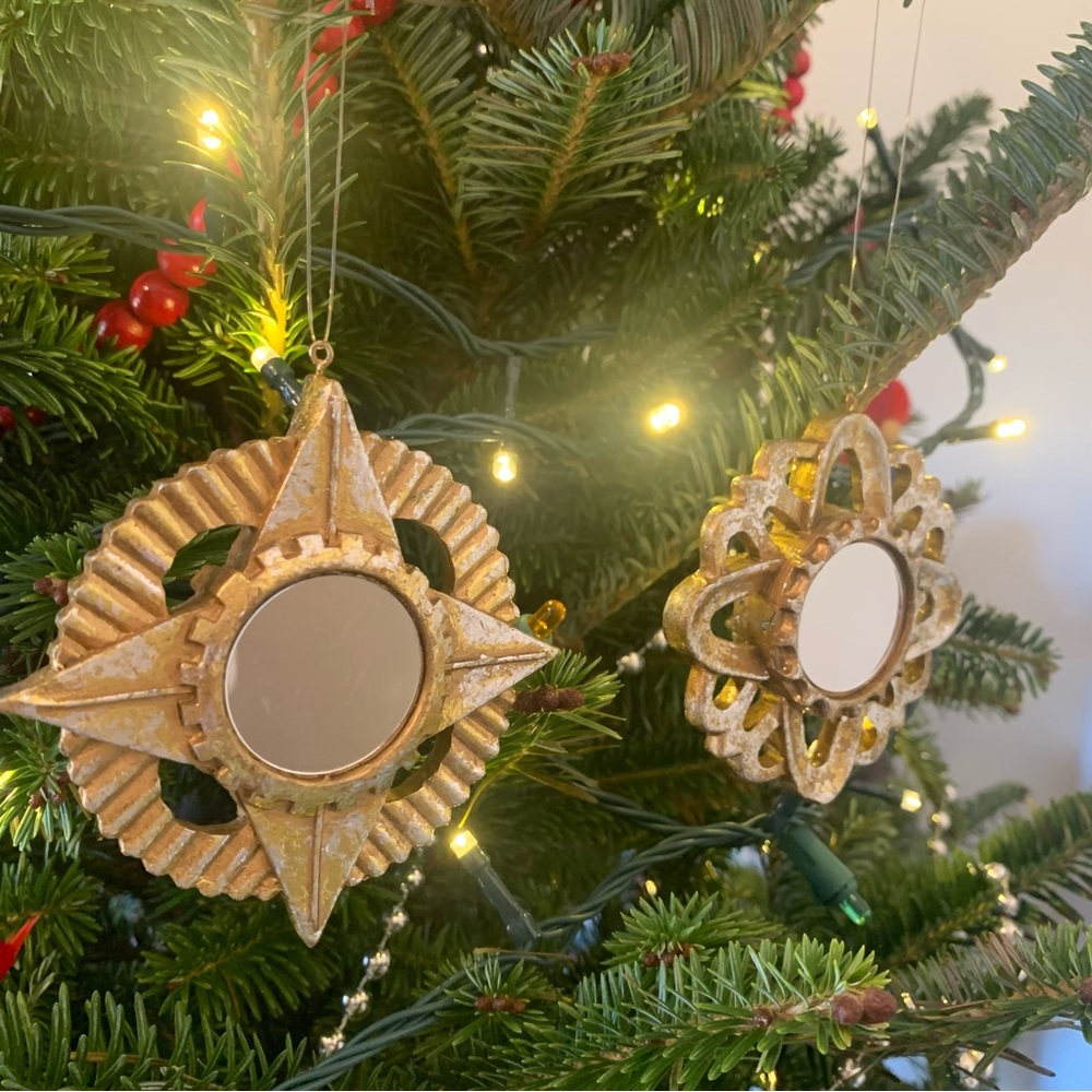 RARE Vintage Double-Sided Ornate Gilded Mirror Ornaments set of 2